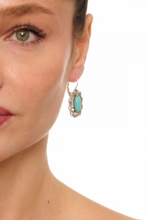 Kiraz Turquoise Stoned Silver Plated Earring