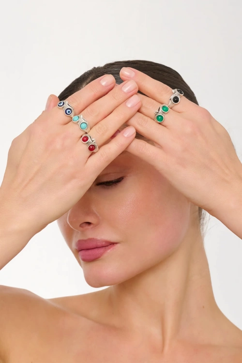 Kiraz Turquoise Stoned Silver Plated Frog Ring