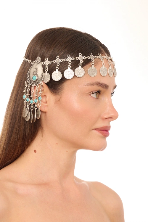 Kiraz Turquoise Stoned Silver Plated Head Accessory