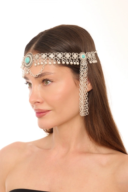 Kiraz Turquoise Stoned Silver Plated Head Accessory