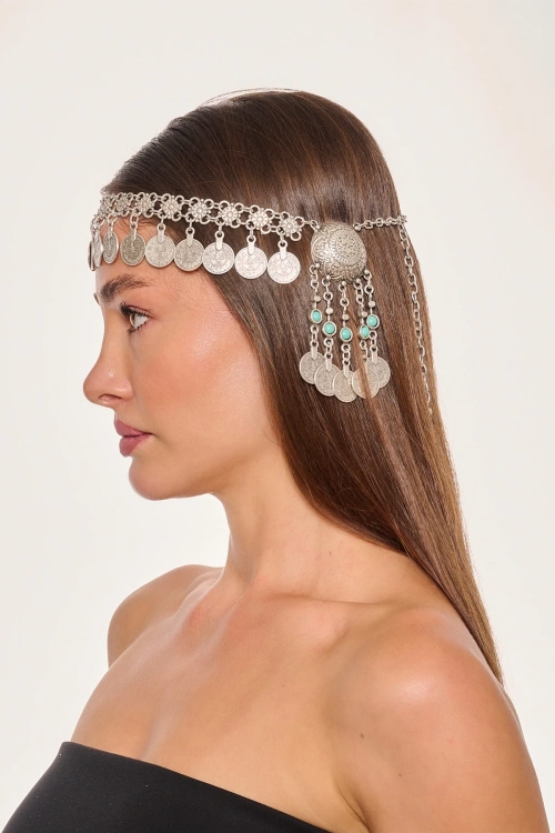 Kiraz Turquoise Stoned Silver Plated Head Accessory