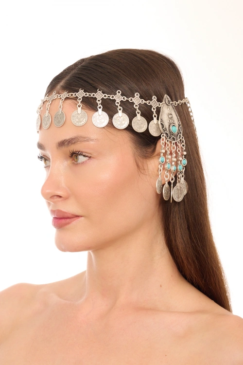 Kiraz Turquoise Stoned Silver Plated Head Accessory
