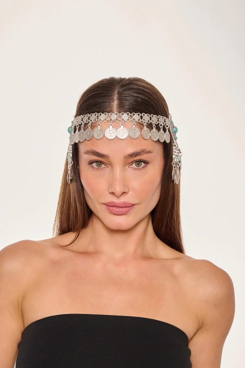 Kiraz Turquoise Stoned Silver Plated Head Accessory