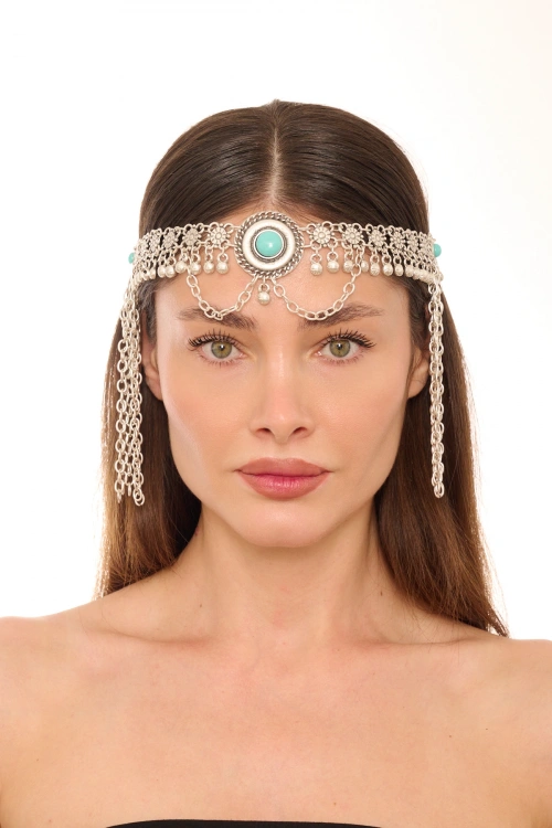 Kiraz Turquoise Stoned Silver Plated Head Accessory