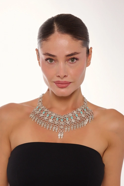 Kiraz Turquoise Stoned Silver Plated Necklace