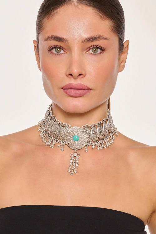 Kiraz Turquoise Stoned Silver Plated Necklace