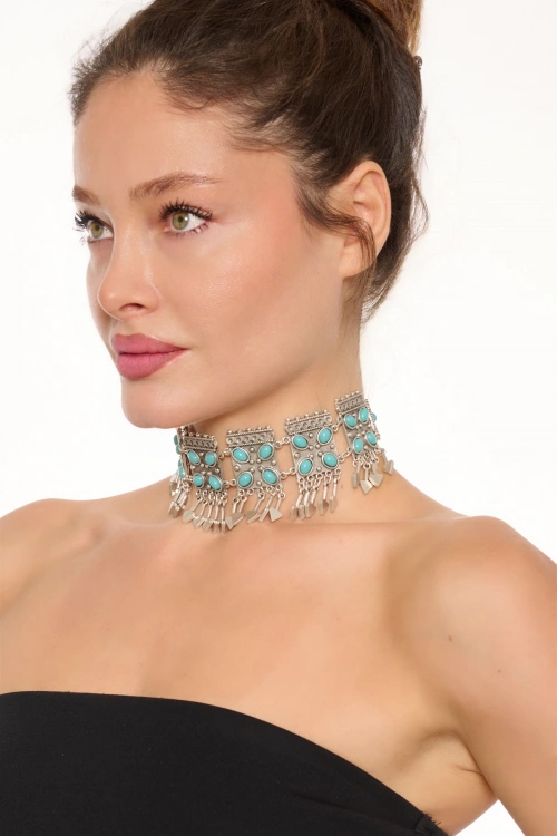 Kiraz Turquoise Stoned Silver Plated Necklace