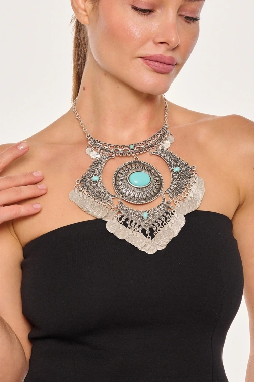 Kiraz Turquoise Stoned Silver Plated Necklace