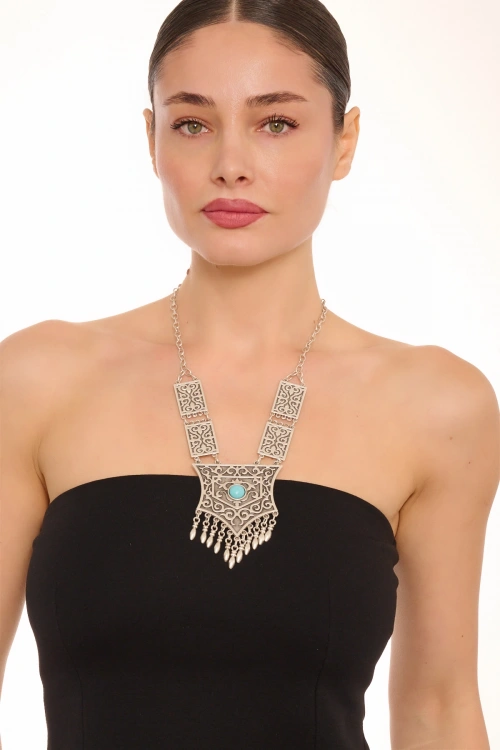 Kiraz Turquoise Stoned Silver Plated Necklace