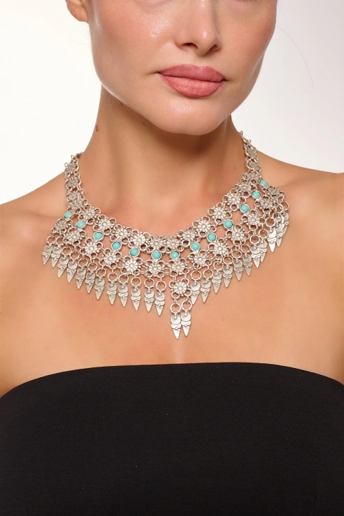 Kiraz Turquoise Stoned Silver Plated Necklace