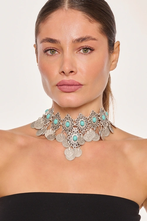 Kiraz Turquoise Stoned Silver Plated Necklace