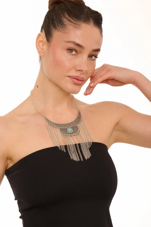 Kiraz Turquoise Stoned Silver Plated Necklace