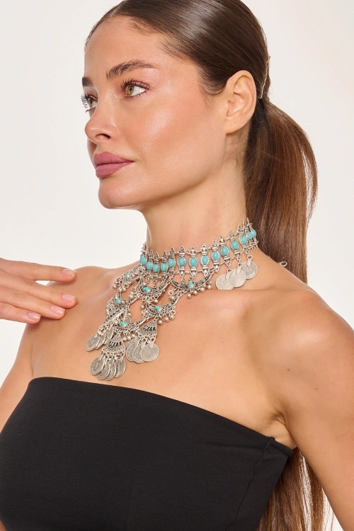 Kiraz Turquoise Stoned Silver Plated Necklace