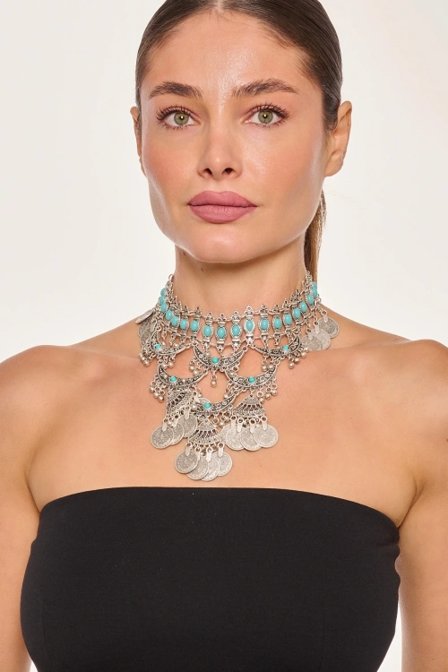 Kiraz Turquoise Stoned Silver Plated Necklace