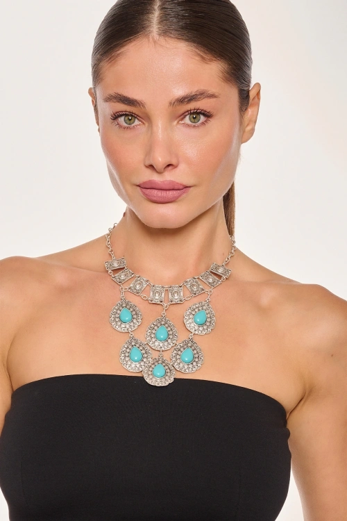 Kiraz Turquoise Stoned Silver Plated Necklace