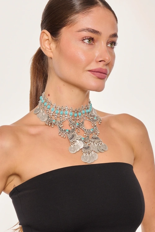 Kiraz Turquoise Stoned Silver Plated Necklace