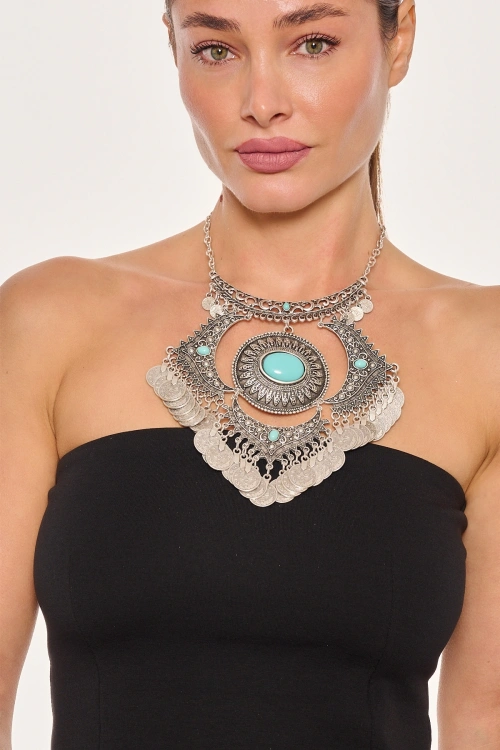 Kiraz Turquoise Stoned Silver Plated Necklace