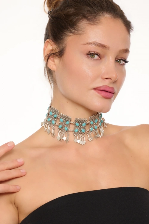 Kiraz Turquoise Stoned Silver Plated Necklace
