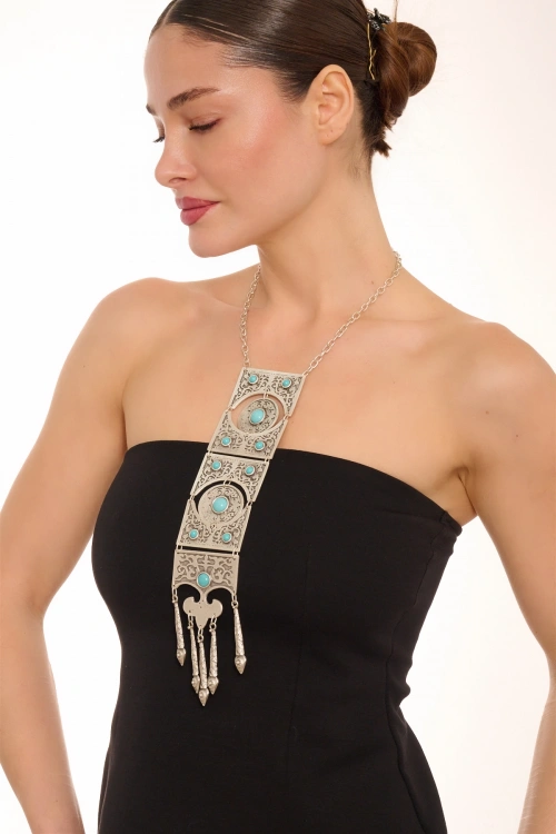 Kiraz Turquoise Stoned Silver Plated Necklace