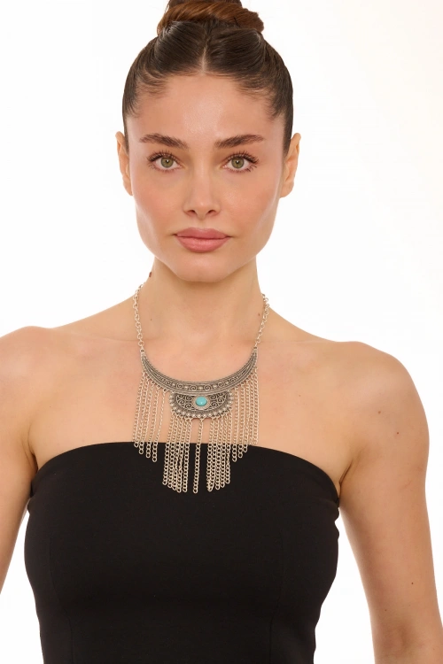 Kiraz Turquoise Stoned Silver Plated Necklace