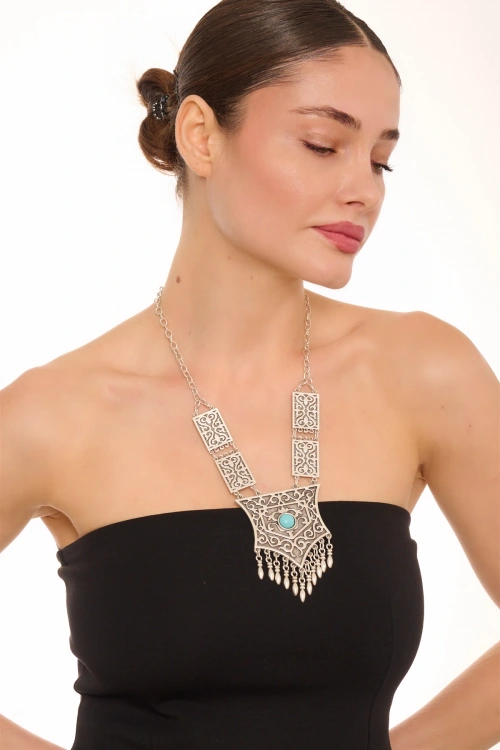 Kiraz Turquoise Stoned Silver Plated Necklace