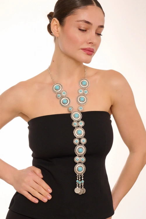 Kiraz Turquoise Stoned Silver Plated Necklace