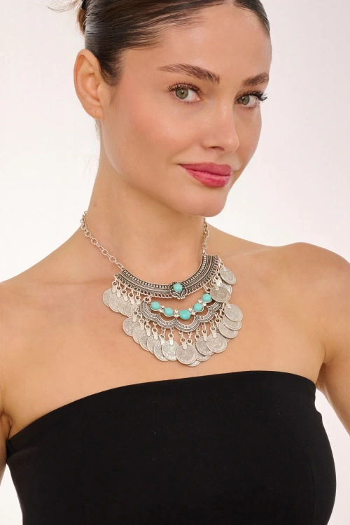 Kiraz Turquoise Stoned Silver Plated Necklace