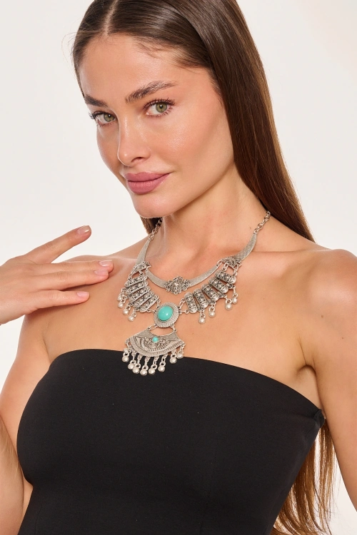 Kiraz Turquoise Stoned Silver Plated Necklace