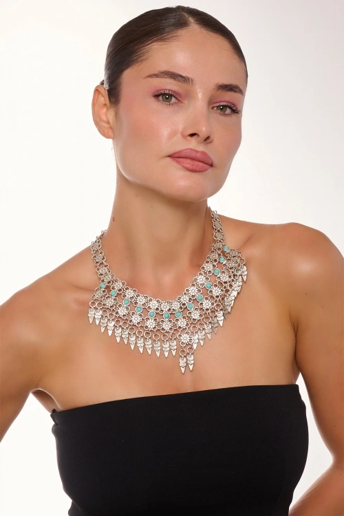 Kiraz Turquoise Stoned Silver Plated Necklace