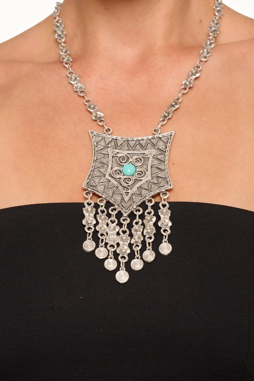 Kiraz Turquoise Stoned Silver Plated Necklace