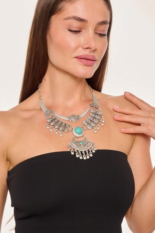 Kiraz Turquoise Stoned Silver Plated Necklace