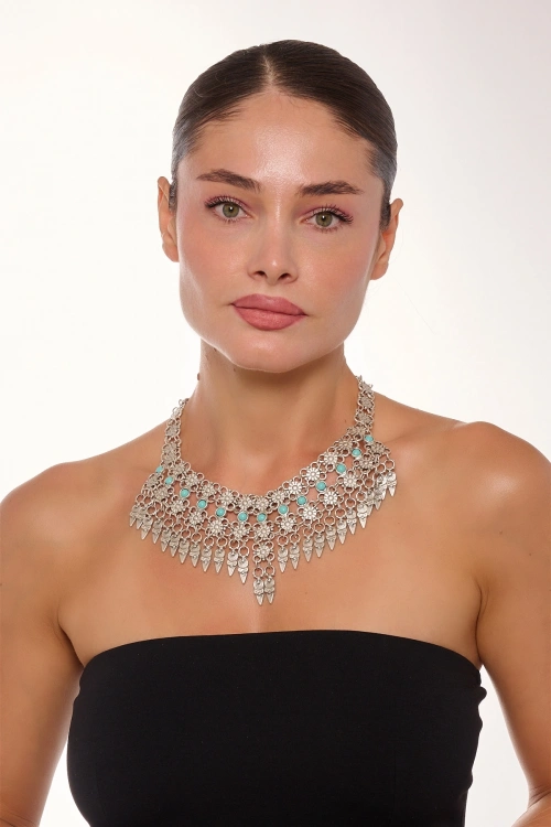 Kiraz Turquoise Stoned Silver Plated Necklace