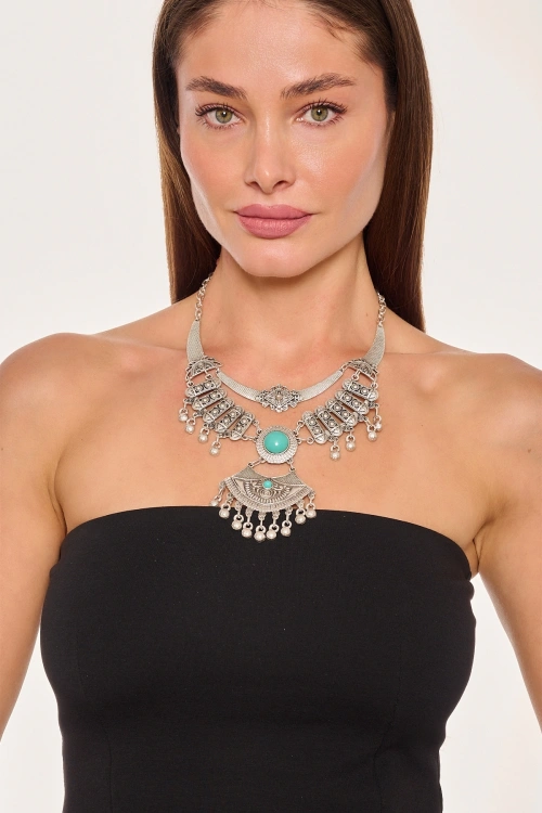 Kiraz Turquoise Stoned Silver Plated Necklace