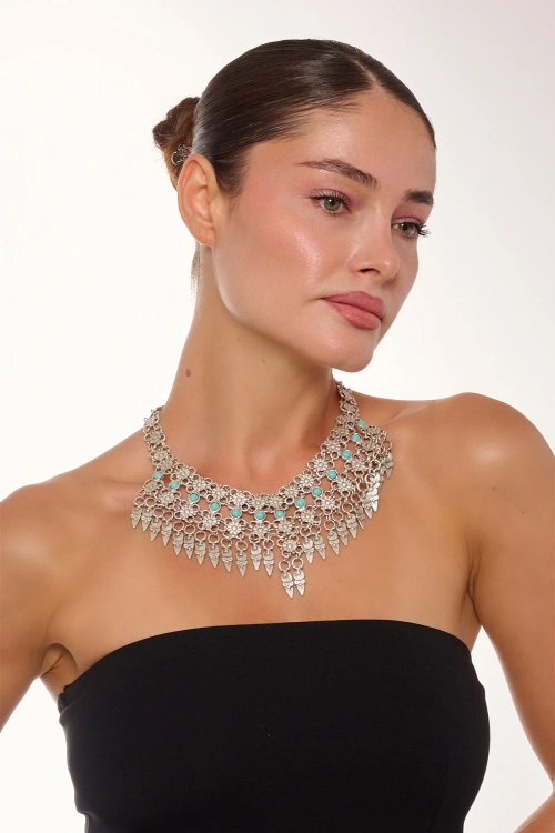 Kiraz Turquoise Stoned Silver Plated Necklace