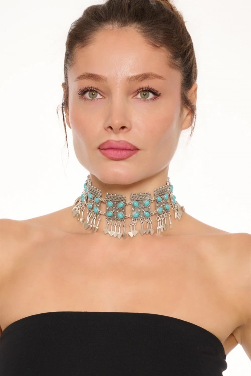 Kiraz Turquoise Stoned Silver Plated Necklace