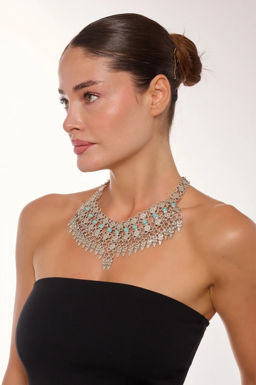 Kiraz Turquoise Stoned Silver Plated Necklace