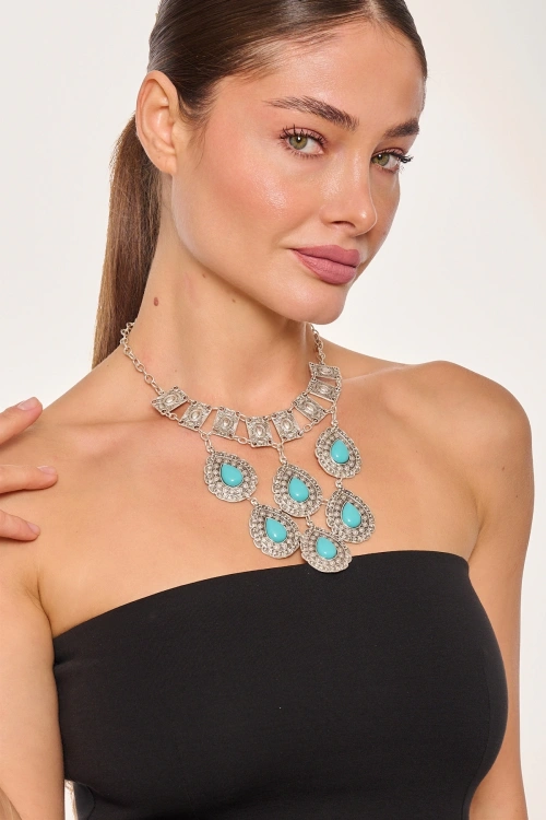 Kiraz Turquoise Stoned Silver Plated Necklace