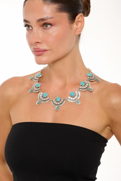 Kiraz Turquoise Stoned Silver Plated Necklace