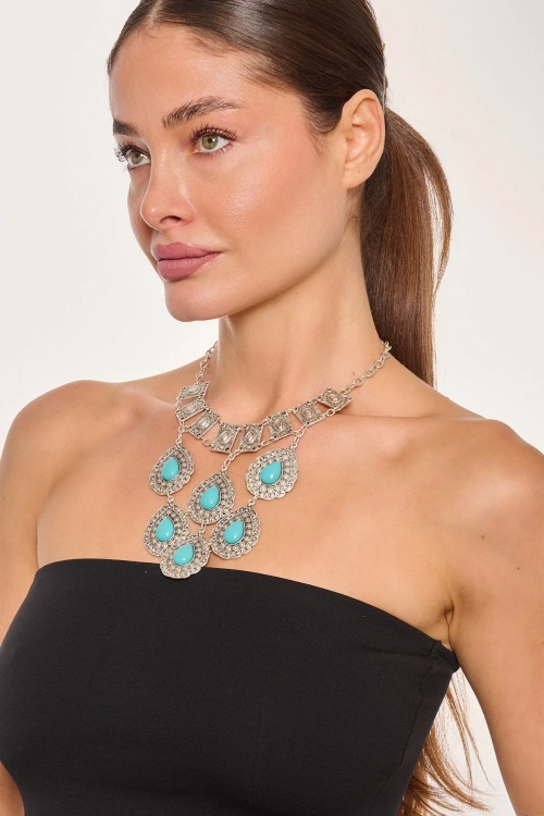 Kiraz Turquoise Stoned Silver Plated Necklace