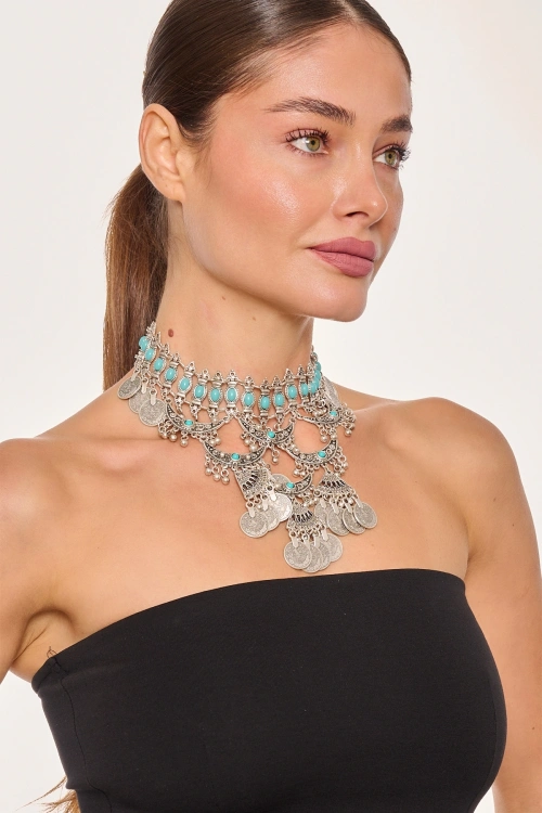 Kiraz Turquoise Stoned Silver Plated Necklace