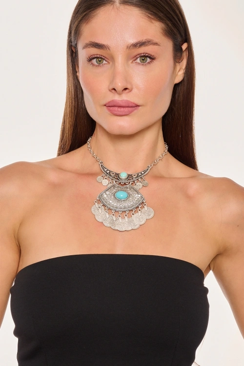 Kiraz Turquoise Stoned Silver Plated Necklace