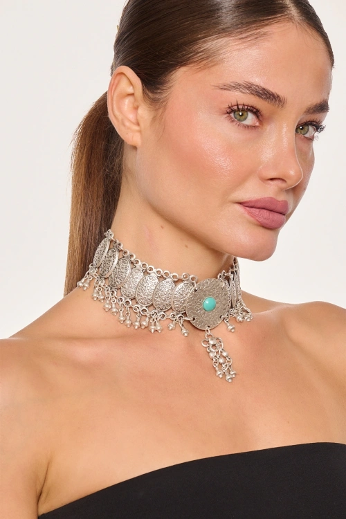 Kiraz Turquoise Stoned Silver Plated Necklace