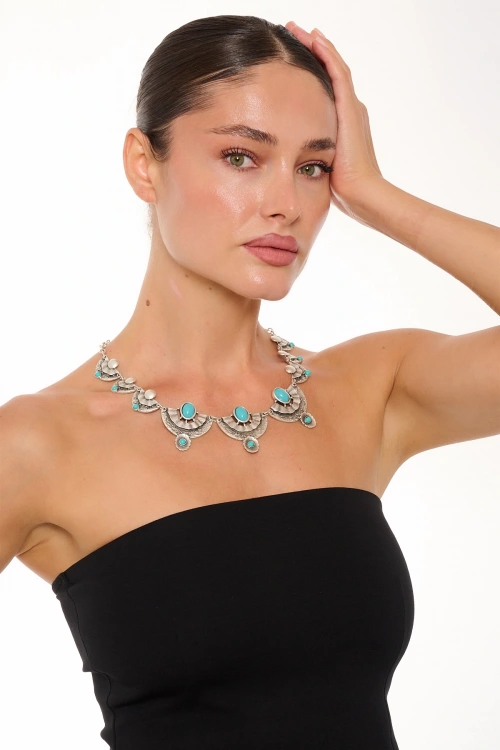 Kiraz Turquoise Stoned Silver Plated Necklace