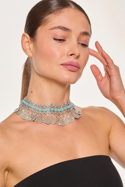 Kiraz Turquoise Stoned Silver Plated Necklace