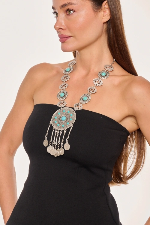 Kiraz Turquoise Stoned Silver Plated Necklace