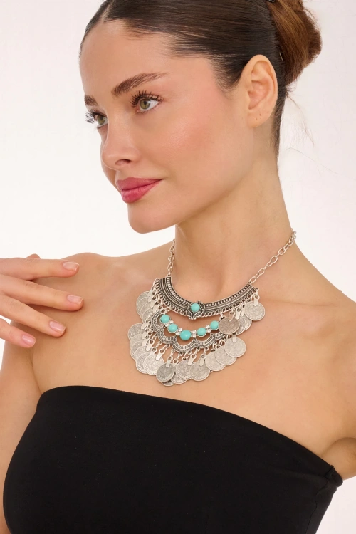 Kiraz Turquoise Stoned Silver Plated Necklace