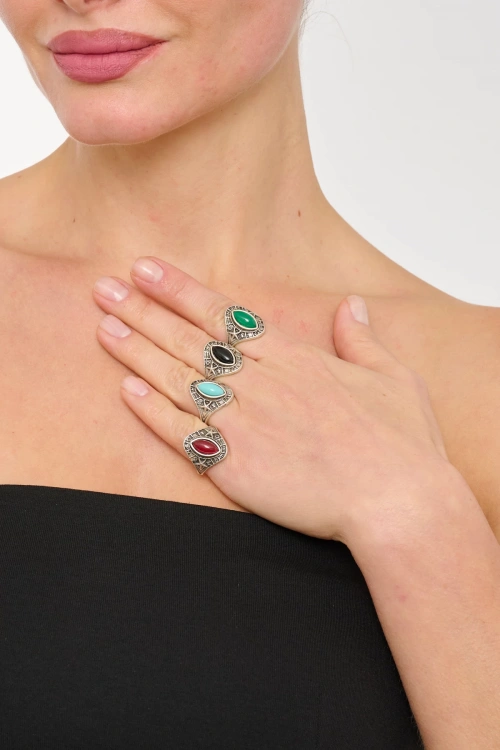 Kiraz Turquoise Stoned Silver Plated Ring