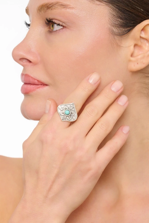 Kiraz Turquoise Stoned Silver Plated Ring
