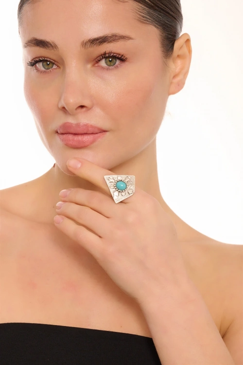 Kiraz Turquoise Stoned Silver Plated Ring