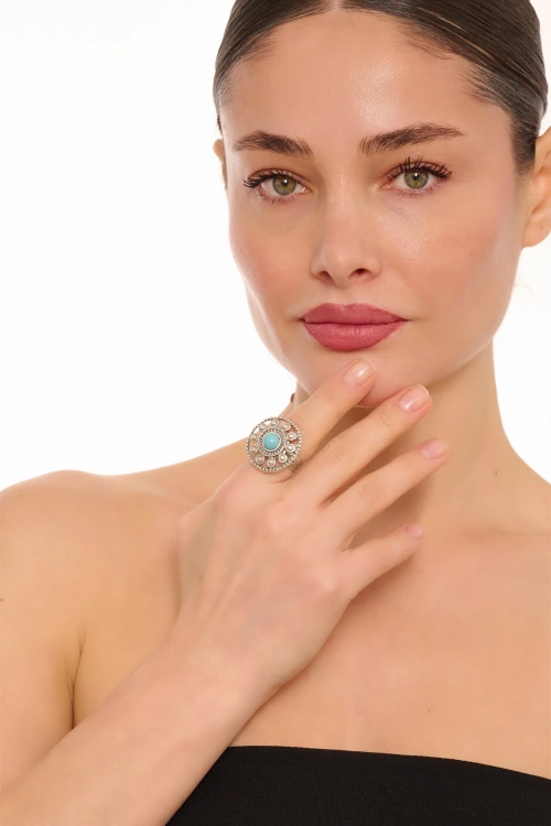 Kiraz Turquoise Stoned Silver Plated Ring